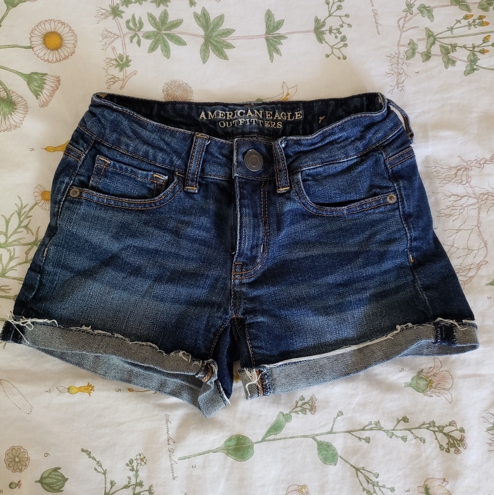 AE dark denim shorts